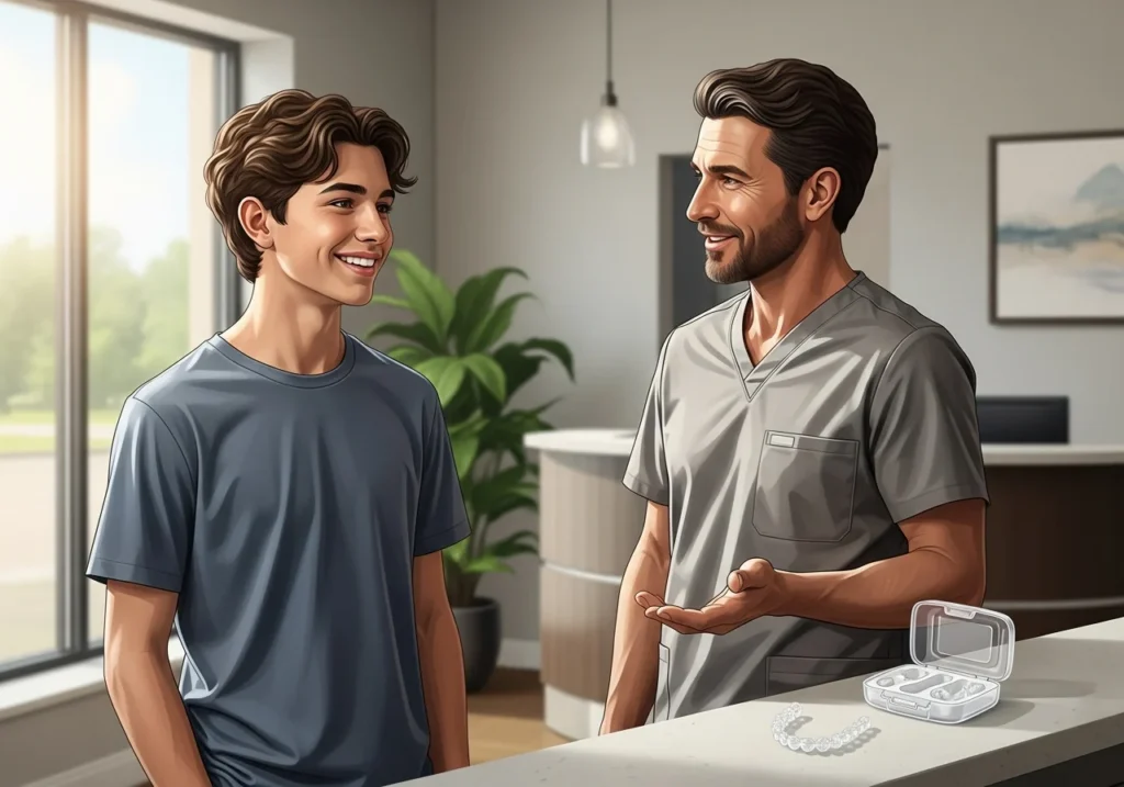 Teen with dentist in a modern dental office consultation